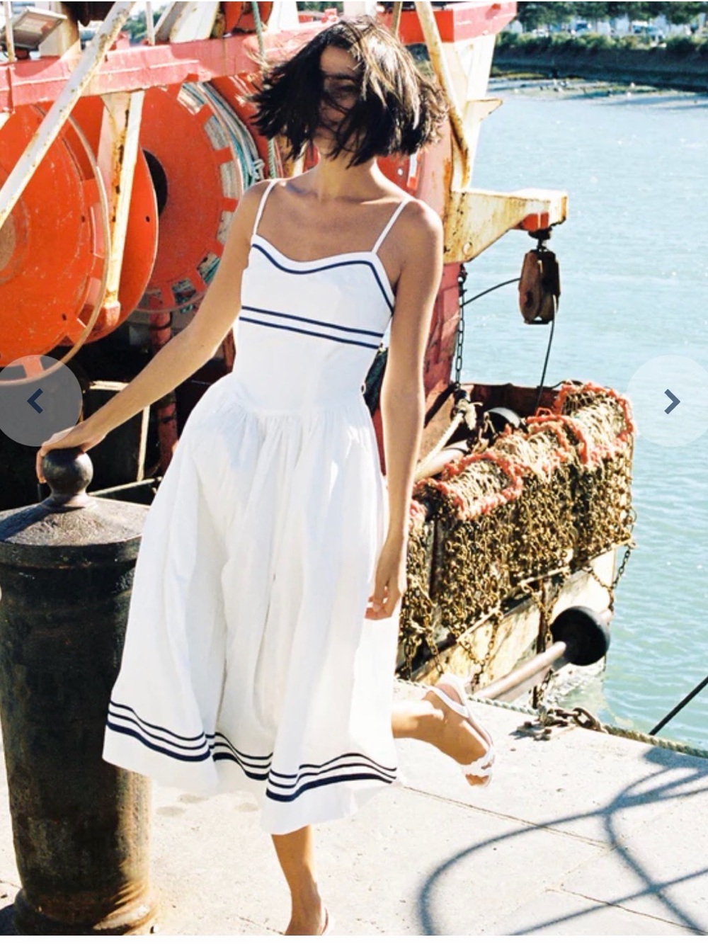 Ciao Lucia White Midi Dress with Navy Trim